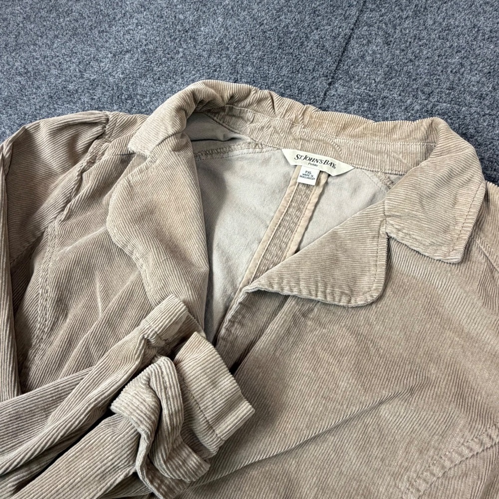 St Johns Bay Petite Tan Corduroy Blazer Jacket Womens PXL Beige 3 Button Lined